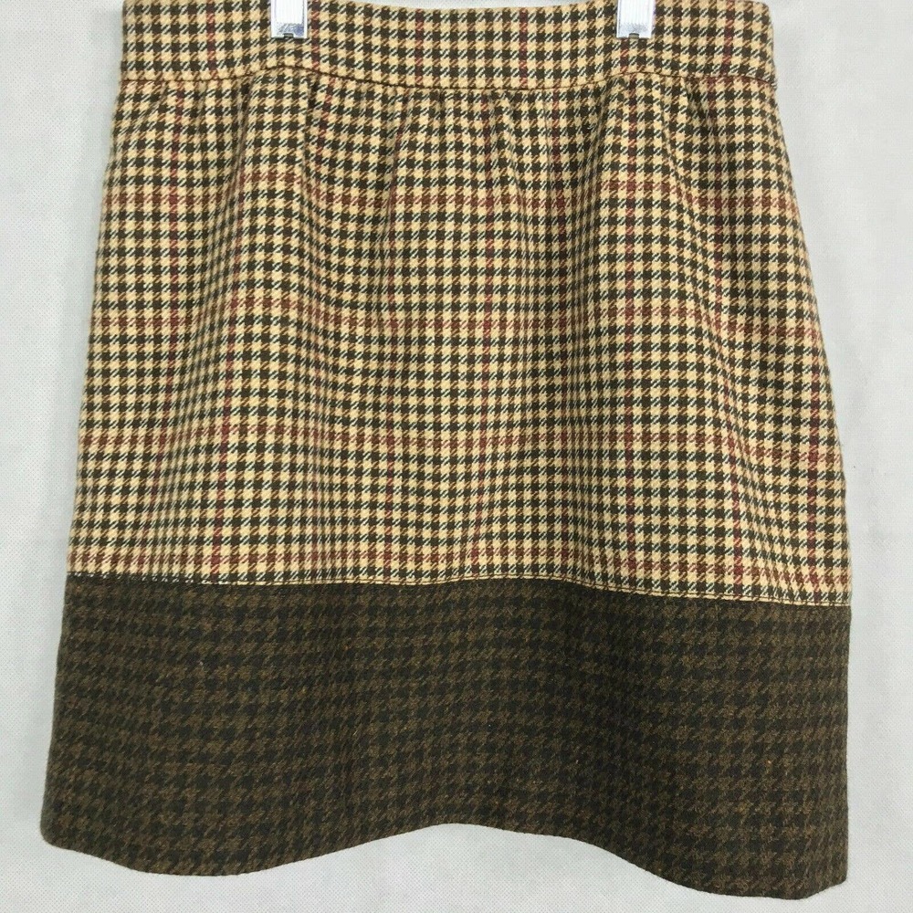 J. Crew‎ Skirt Womens Sz 0 Brown Houndstooth Plaid Wool A-Line Lined